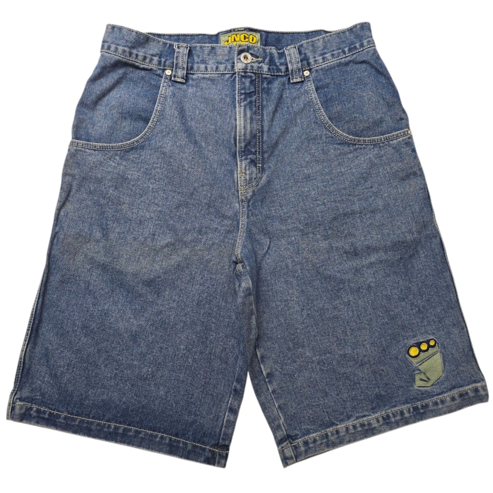 JNCO Blue Jean Shorts with Yellow Detail